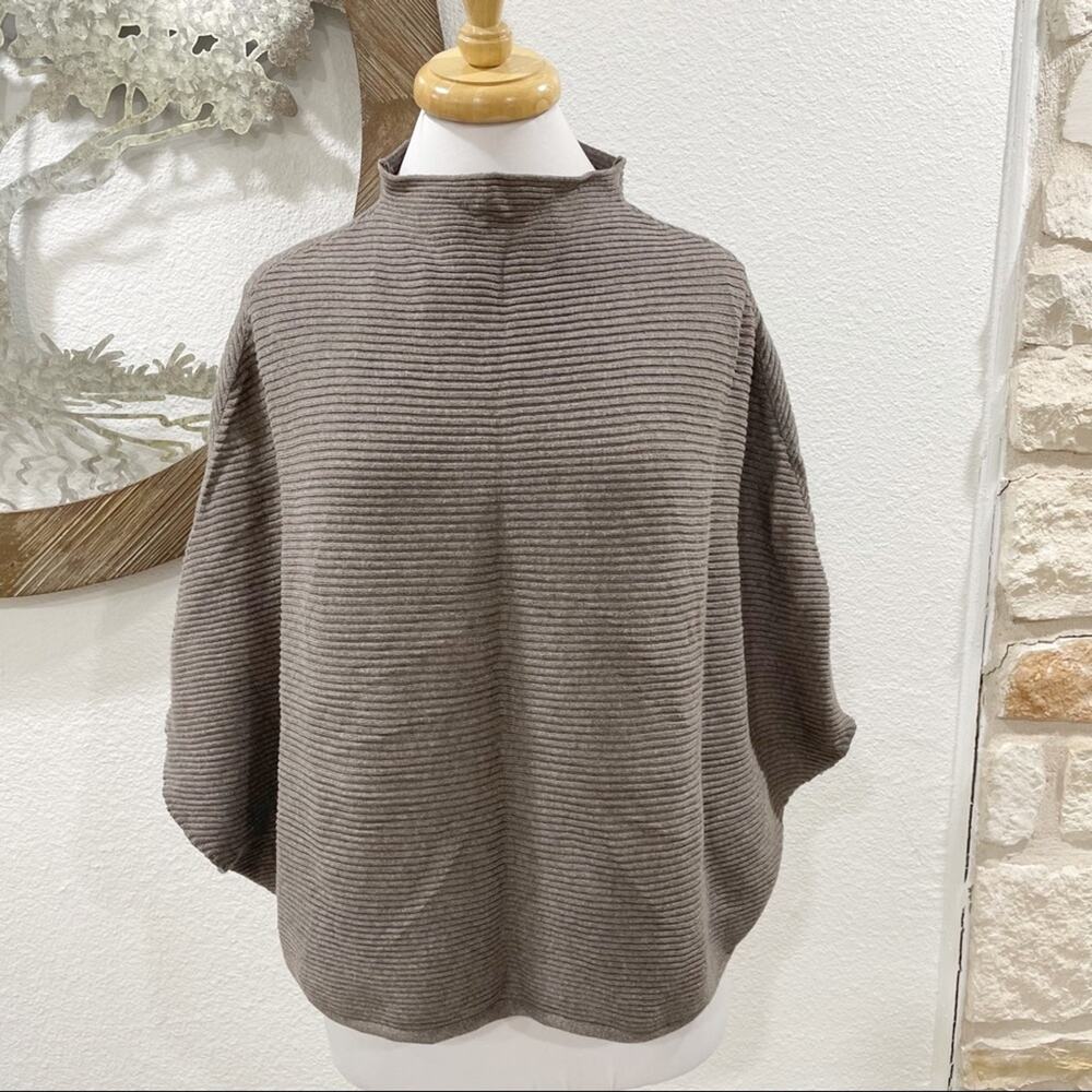 Project Ribbed Mock Neck Dolman Sleeve Sweater Poncho Taupe One Size